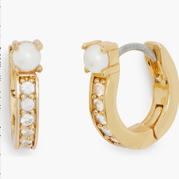 Clearance Sale🆕kate spade::Faux Pearl Cubic Zirconia Pave Hoop Huggie Earrings - Picture 1 of 5